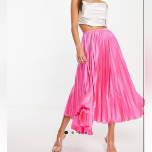 ASOS Pink Pleated Satin Midi Skirt